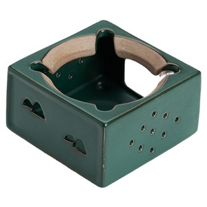 Réchauffe-thé carré en céramique rétro, glaçure vert foncé, pour accessoires de cérémonie du thé - Product Image 5