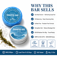 Shampooing Solide à l'Extrait de Varech Naturel Parfum Océan, Rafraîchissant pour le Cuir Chevelu, Équilibrant l'Huile, Renforce les Cheveux, Sans Sulfate, 60g