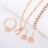 RINHOO - Juego de Joyería de Moda al por Mayor, Romántico, con Circonitas, Geométrico, Aretes, Collar, Anillo y Pulsera, Juego de Cuatro Piezas, Regalo para Mujer