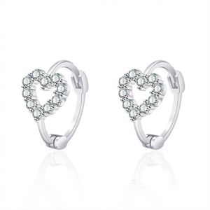 Cute Rhodium Plated Sterling <b>Silver</b> Hoop Earrings for Women Heart <b>Huggie</b> Natural Stone Zircon Hollow Ear Buckle Wedding Party - Product Image 2