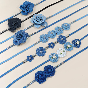 Ceinture de taille bohème vintage en jean bleu avec fleurs, chaîne de taille pour <span class=keywords><strong>plage</strong></span> et bikini, décoration Cinturon De Flores - Product Image 2