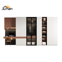 Meubles de chambre à coucher design moderne armoire à portes battantes en bois mélaminé avec lit placard en contreplaqué