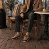 Chaussures bateau homme automne-hiver en cuir color block, mocassins de pont antidérapants à semelle en caoutchouc, chaussures de marche décontractées légères effet pieds nus