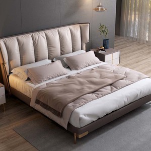 Кожаная кровать размера «King-Size» в итальянском стиле, современная роскошная двухместная деревянная кровать для спальни, гостиничная мебель размера «Queen-Size», кровать - Product Image 3