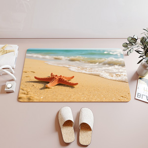 Tapis de bain en terre de diatomées rectangulaire, séchage rapide, antidérapant, pour salle de bain, douche, toilettes, design paysage océanique et plage - Product Image 1