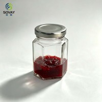Pot en verre hexagonal mince de 100 ml à col fileté, avec couvercle, pour aliments, idéal pour le beurre de noix et les confitures de fruits