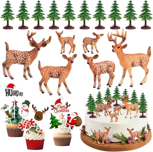 Lot de 24 décorations de gâteaux de Noël sur le thème des animaux de la forêt avec cerfs et arbres pour des fêtes magiques en milieu forestier et des décorations de desserts - Product Image 1