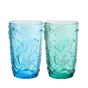 Calici in Vetro Blu Pressato Personalizzati Samyo, Bicchieri da Vino Rosso Vintage con Motivo a Delfino in Rilievo e Stelo Corto - Product Image 3