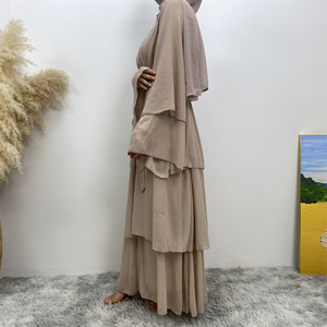 1896# <strong>Best</strong> Seller Chiffon Open Abaya Solid Color 3 Layered Long Sleeve Dubai Abayas <strong>Cardigan</strong> Style 9 Colors - Product Image 3