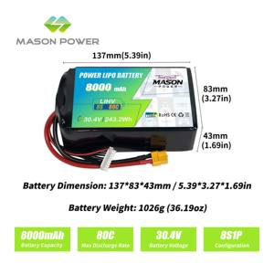 Services OEM/ODM – Batterie LiPo 8S 80C à décharge rapide 8000mAh 30.4V 243.2Wh légère pour drones de course et de football de 7 à 10 pouces - Product Image 2