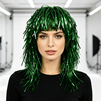 Perruque scintillante en plastique métallisé, accessoire de tête fantaisie pour Halloween, carnaval, mascarade, photomaton