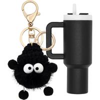 Porte-clés mignon en forme de mini-gobelet, pendentif boule en peluche douce pour femmes, breloque pour sac à main, sac à dos, accessoire de décoration pour clés
