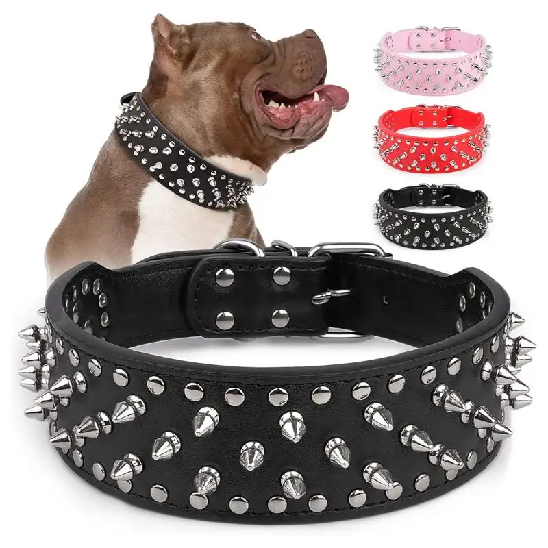 Collar de cuero con tachuelas para perro, remache duradero personalizado con tachuelas para perros de raza pequeña, mediana y grande