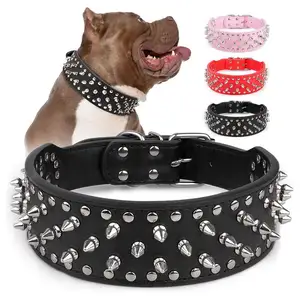 Custom Best Selling Durable Rivet Spiked Studded Leather Dog Collar for Small Medium Large Breed Dog