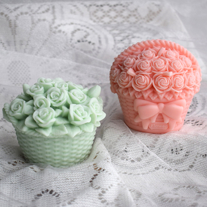 Día de San Valentín 3D Rosa cesta forma vela moldes de silicona para hacer vela resina Pilar aromaterapia velas cera jabón flor - Product Image 5