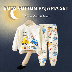 <span class=keywords><strong>Pyjama</strong></span> décontracté deux pièces à manches longues en coton tricoté respirant pour garçons, motif dessin animé, printemps et automne - Product Image 2