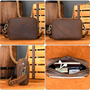 Sac à bandoulière vintage personnalisé, petit, diagonal, unisexe, en cuir de vachette Crazy Horse, léger et imperméable, style européen et américain - Product Image 5