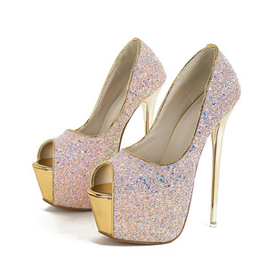 New Sandalias 16CM Super High Fashion 2025 Women Stripper Pole Dance Sequins <b>Shoes</b> Platform Heels for Ladies - Product Image 5