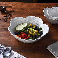 OEM Morden Luxury White Emboss Ceramic Fruit Bowls Porcelain Serving Dessert Ceramic Plate and Bowl Set for Catering Kitchen Use