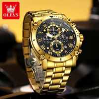OLEVS 3689 Montre de Luxe Originale, OEM/ODM Personnalisée, en Acier Inoxydable, Multifonction, Chronographe, Phase de Lune, Sport, à Quartz pour Homme