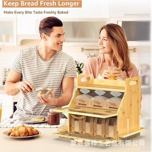 Caja de pan de bambú de doble capa con tapa para almacenamiento en la cocina, organizador rectangular de color sólido para frutas y tostadas - Product Image 3