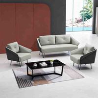 Ensemble de canapés de bureau trois places minimaliste moderne en cuir synthétique gris et noir style luxe pour appartement, maison, bureau, hôtel, salon