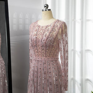 Rosa o-collo a maniche lunghe abiti da <span class=keywords><strong>sera</strong></span> serena collina LA71696 <span class=keywords><strong>madre</strong></span> della sposa abiti da festa con perline per le donne - Product Image 4