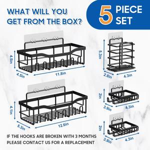 Ensemble <span class=keywords><strong>de</strong></span> 5 étagères <span class=keywords><strong>de</strong></span> rangement en métal multifonctionnelles avec crochets adhésifs sans perçage <span class=keywords><strong>pour</strong></span> la salle <span class=keywords><strong>de</strong></span> bain et la cuisine, organisateur gain <span class=keywords><strong>de</strong></span> place - Product Image 6