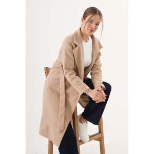 Manteau élégant en cachemire camel avec ceinture, vêtement d'extérieur chaud pour femmes - Product Image 6
