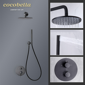 <span class=keywords><strong>COCOBELLA</strong></span> Nouvelle conception de douchette murale encastrée avec robinet de baignoire noir, ensemble de douches de salle de bain - Product Image 1