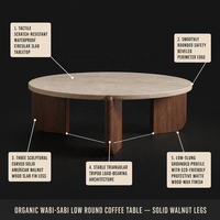 Wabi Sabi Design Plateau en travertin Base en chêne rouge Table basse ronde Table basse de luxe Table centrale pour le salon