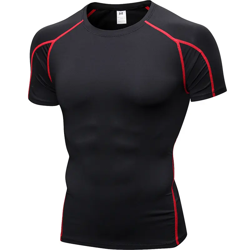 卸売カスタムロゴOEMフィットネス圧縮男性スリムフィットスポーツランニングサイクリングスポーツTシャツ