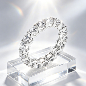แหวนแต่งงานทองคำแท้ 14K งานแฮนด์เมด ดีไซน์ Eternity Love Band ประดับเพชรแล็บโกรว์ 3 มม. คุณภาพ D/VVS ทรงบริลเลียนต์ ฝังแบบ Prong Set - Product Image 1