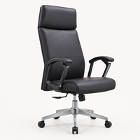 Chaise de bureau de direction ergonomique moderne à dossier haut en PU noir, réglable en hauteur