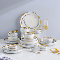 Service de table en porcelaine céramique plaqué or, 2, 4, 6 ou 8 personnes, luxe royal, cadeau de mariage, ensemble de vaisselle gris marbré