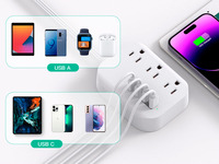 Mifaso Stop Kontak 3 Lubang dengan Ekstensi Kabel USB, Soket Daya Multi Plug, Kabel Ekstensi dengan Soket Daya yang Dapat Dipindahkan