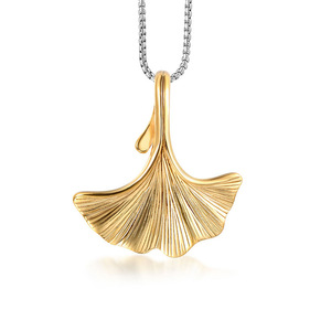 Ginkgo Leaf <b>Titanium</b> Steel Pendant Gold Plated Necklace Fashionable Sweater <b>Chain</b> Unisex Gift SP743 - Product Image 5