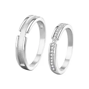 New Jewelry S925 Sterling Silver Zircon Couple Ring for Men and Women, Light Luxury Adjustable Ring