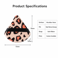 Éponge à maquillage en microfibre velours imprimé léopard JLY Triangle Powder Puff, avec sangle en satin pour le doigt, impression personnalisée OEM.