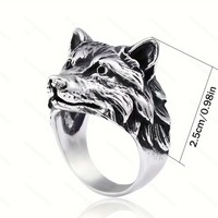 Bague vintage tête de loup en métal argenté et noir, tendance, ouverte, motif animalier, pour femmes et hommes, idéale pour mariages et cadeaux de diplôme