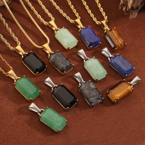 Cadena con colgante de ónix negro de oro de 18K para hombre, collar de piedra Natural de acero inoxidable, lapislázuli azul, abalorio de piedras preciosas de Aventurina, joyería para hombre - Product Image 3