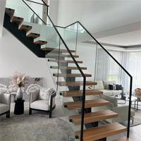 Personnalisé Moderne Intérieur pour Maison Durable Métal Bois Verre Trempé Garde-corps Minimaliste Mono Stringer Escalier pour Loft Duplex