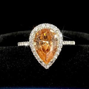 Anillo de cóctel de oro macizo de 18 quilates para mujer Q552 con diamante talla pera, engaste pavé en forma de gota de agua, anillos finos de compromiso - Product Image 6