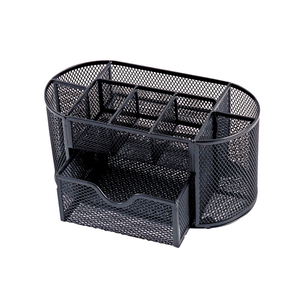 Foska Large Metal Multifunction <strong>Desk</strong> <strong>Tidy</strong> Metal Mesh <strong>Organiser</strong> Set Office Tray Pencil Pen Holder 9 Compartments with Drawer - Product Image 1