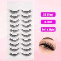 10 Pares de Pestañas Postizas de Visón Sintético Naturales, Versátiles, con Volumen, Banda Negra Suave, Grosor Mixto, Personalizadas de 20mm para Uso Diario