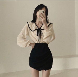 <span class=keywords><strong>Camisa</strong></span> de mujer con cordones de <span class=keywords><strong>Joker</strong></span> de solapa delgada suelta Coreana de primavera y otoño - Product Image 2