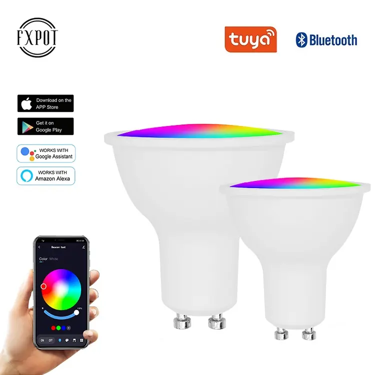 FXPOT 110V Tuya App Group Control Dimming GU10 GU5.3 5W RGB Spot Light BT Smart Spotlight