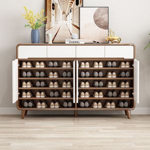 Armoire à chaussures en bois massif de grande capacité Simple Style nordique moderne Hall d'entrée cloison Rack usine directe gain de place - Product Image 4