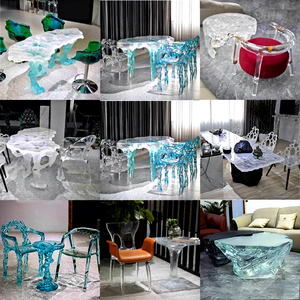 Ensemble de table en résine transparente de forme ovale YTS 001, durable, ameublement personnalisé - Product Image 5