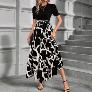 Abiti Estivi Europei e Americani da Donna 2025 con Stampa Floreale, Vita Alta, Eleganti e alla Moda, <span class=keywords><strong>Vestito</strong></span> a <span class=keywords><strong>Maniche</strong></span> Corte - Product Image 4